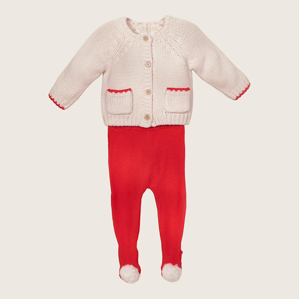 rise little earthling 2PC Cardigan & Legging Set BUHST42 - Red / NB