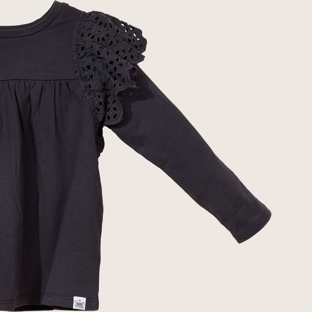 rise little earthling Ruffle Shoulder Tee TGHKT39 - Black / 18-24m - Image 2