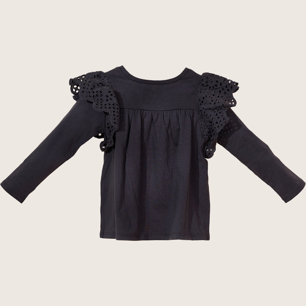 rise little earthling Ruffle Shoulder Tee TGHKT39 - Black / 18-24m - Image 3