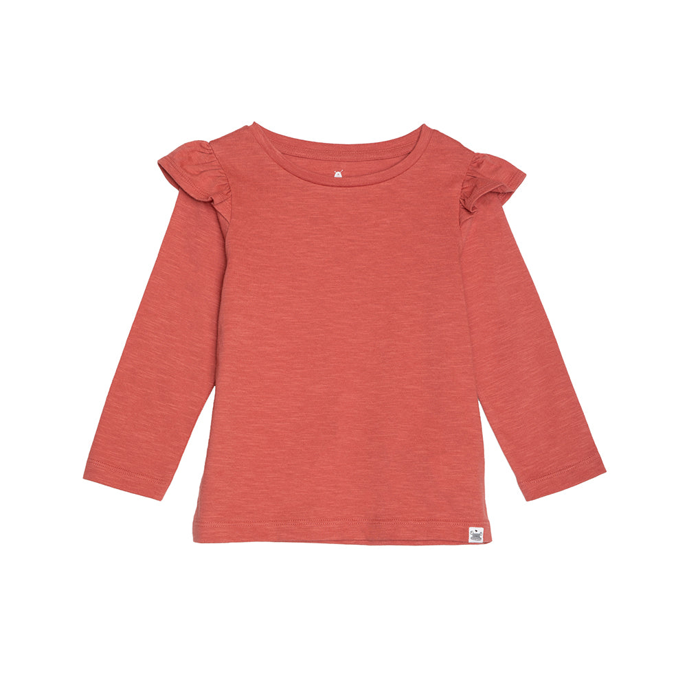 rise little earthling Long Sleeve Ruffle T-Shirt TGFKT20 - Grey / 5-6y