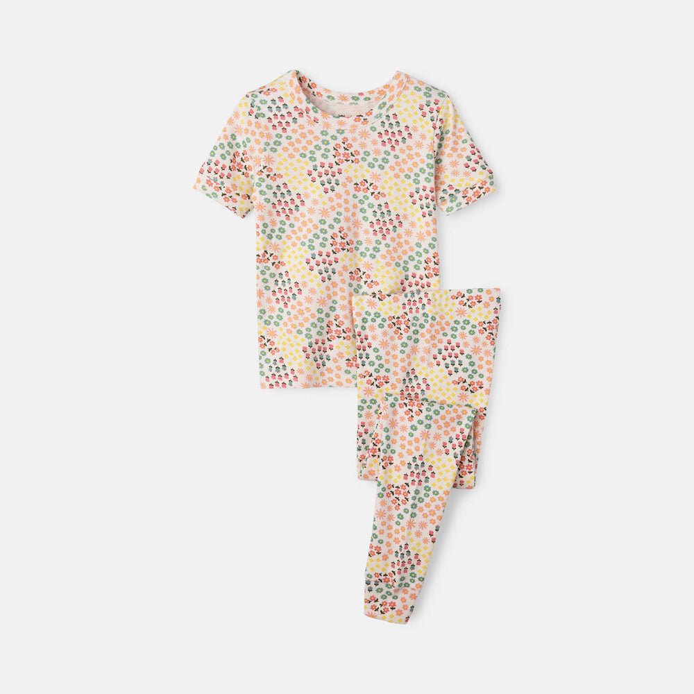 rise little earthling Short Sleeve Sleep Set - Antique White Lemon / 2y